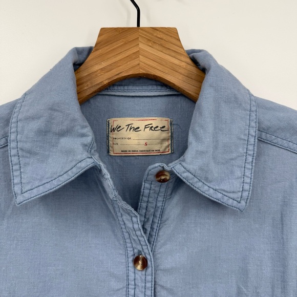 Free People We The Free Made For Sun Linen Oversized Button Down Shirt Blue S - Picture 6 of 12
